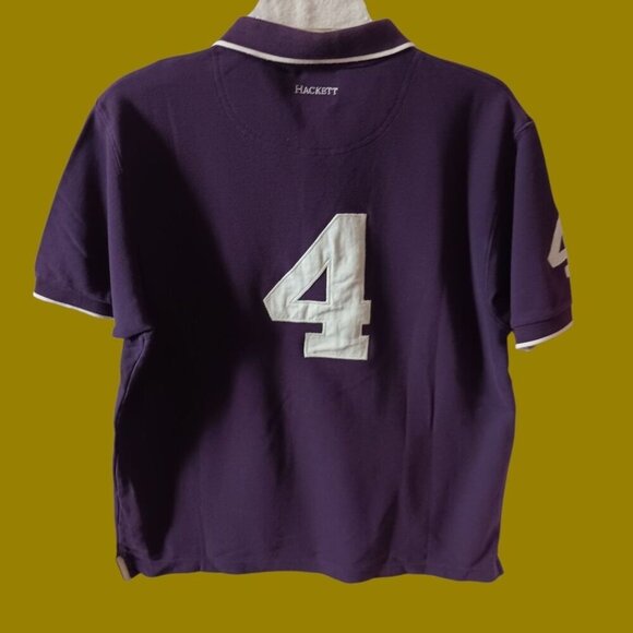 Hackett London Vtg number 4 Retro Classic Tailored Polo Shirt Purple/wht Large - Picture 2 of 12